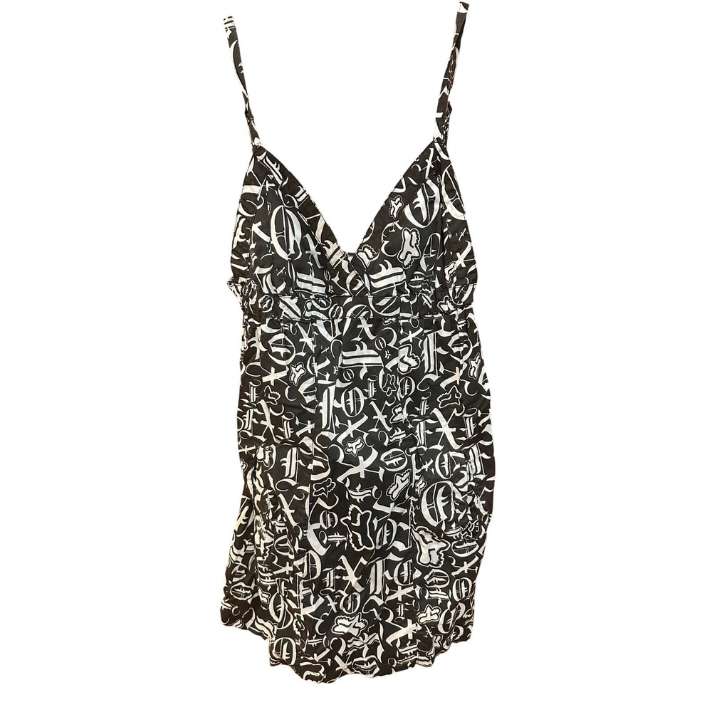 Fox Racing Womens Black White Graphic Print Cotton Sun Dress Size S Pockets